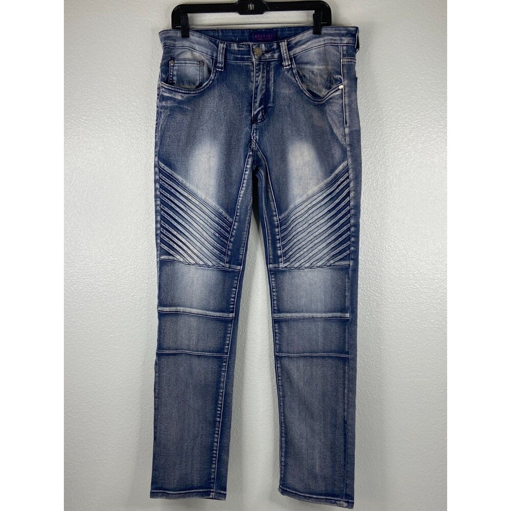 Imperious Men 36/32 Blue Jeans Acid Wash Ripple Panel Urban Wear